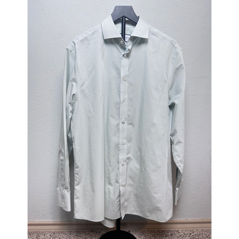 Charles Tyrwhitt‎ Men's 
Green Gingham Non-Iron Dress Shirt Classic Fit 16/35